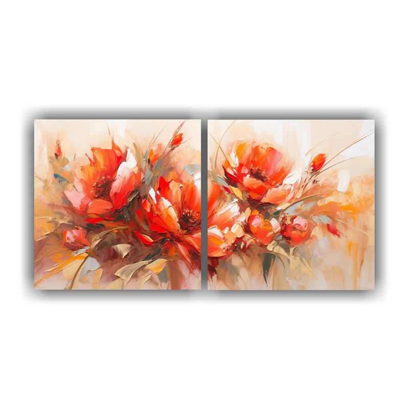 GENERICO - Pintura De Flores En Lienzo Rojo Y Dorado Con Colores Vibran 160x80cm