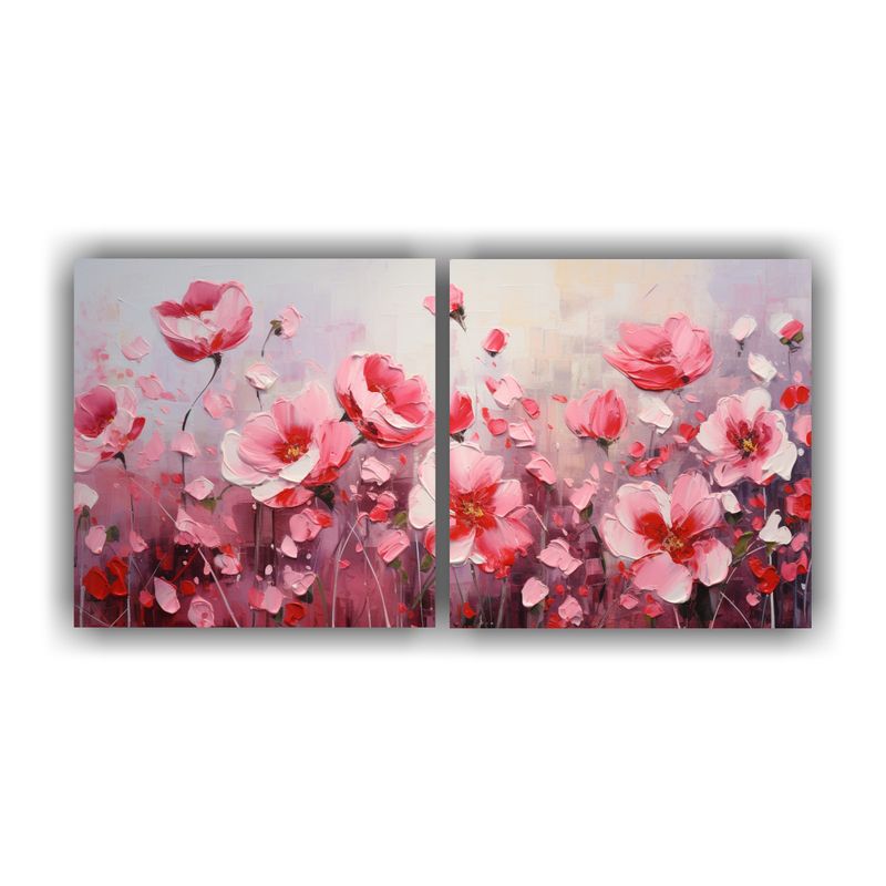 GENERICO - Dos Cuadros Vintage Temática A Red AND Pink Colors Flowers  160x80cm