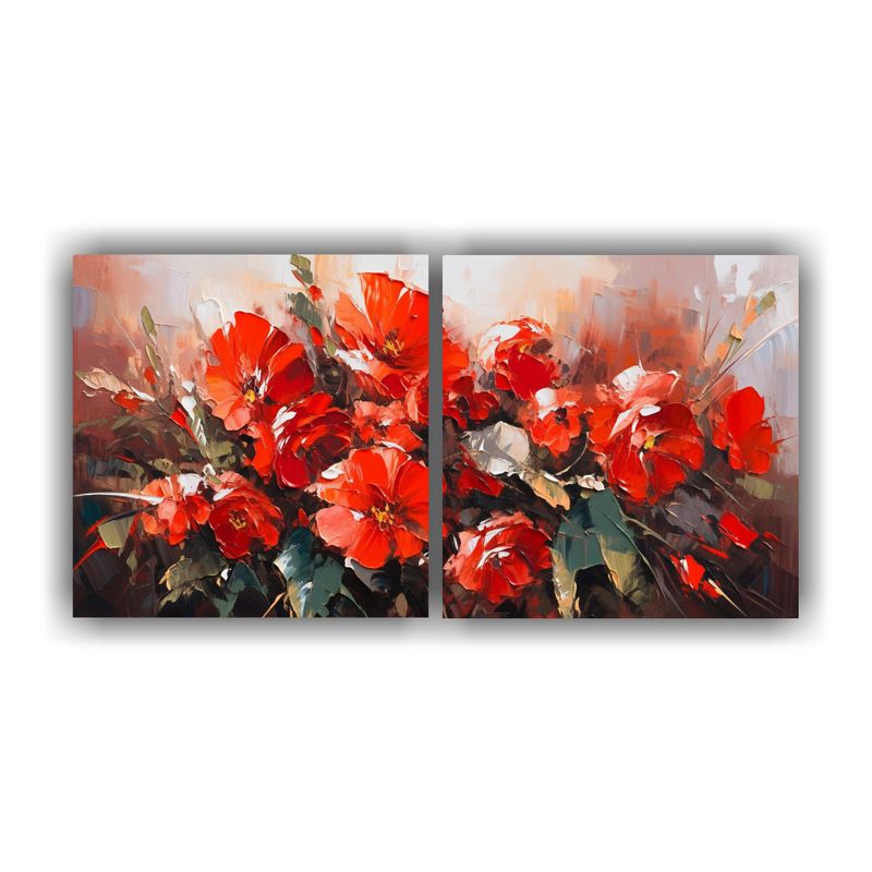GENERICO - Pintura De Flores En Colores Rojos Estilo Dos Artes De Pared 160x80cm