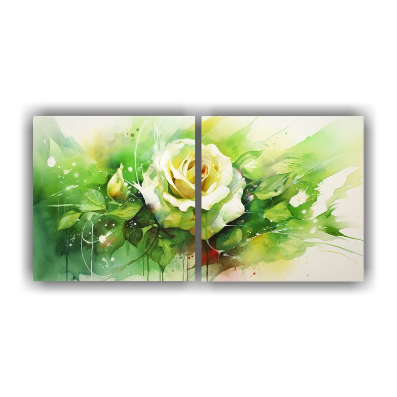 GENERICO - Set 2 Lienzos De Tela Acuarela Intensidad A Rosas Verde Y Or 160x80cm