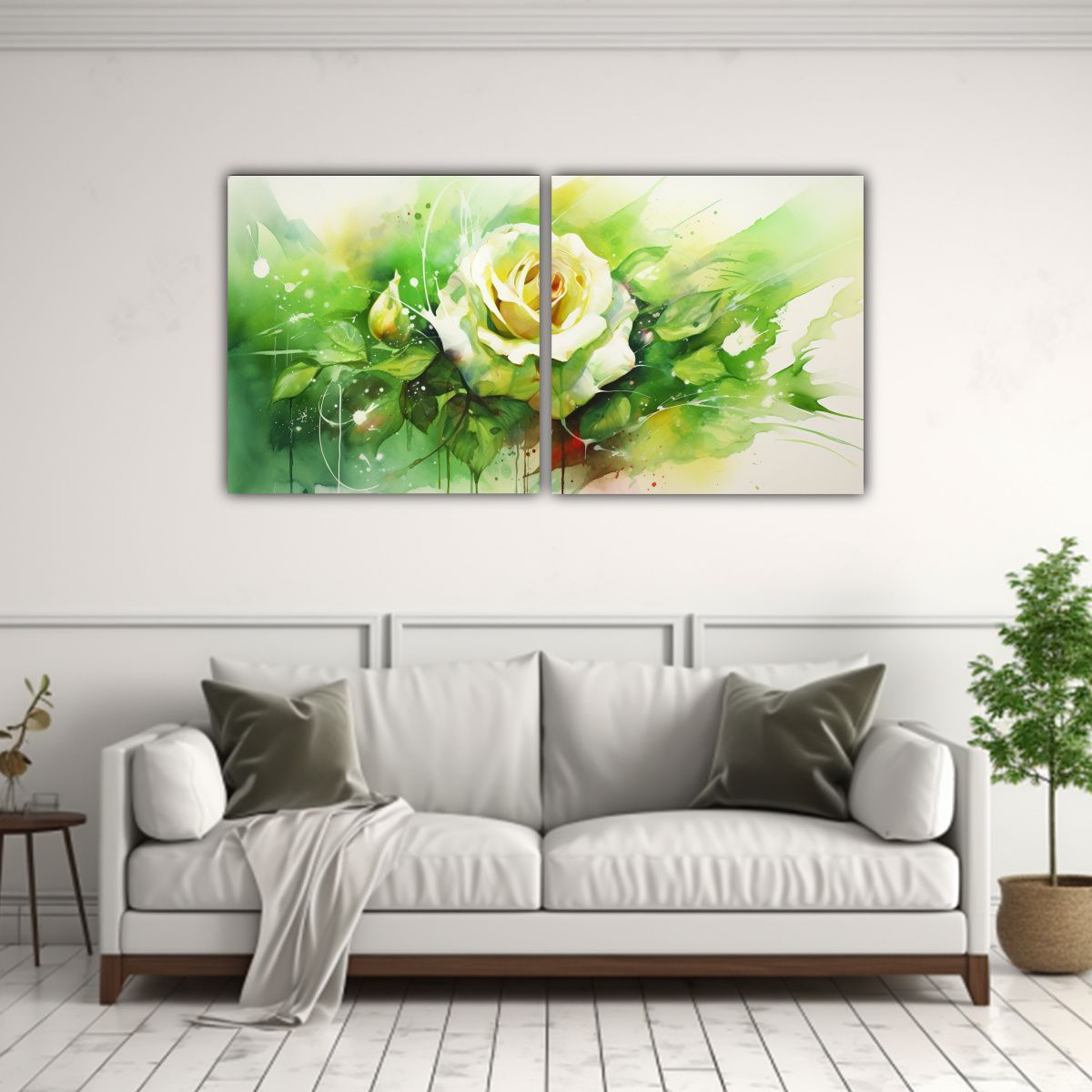 GENERICO - Set 2 Lienzos De Tela Acuarela Intensidad A Rosas Verde Y Or 160x80cm