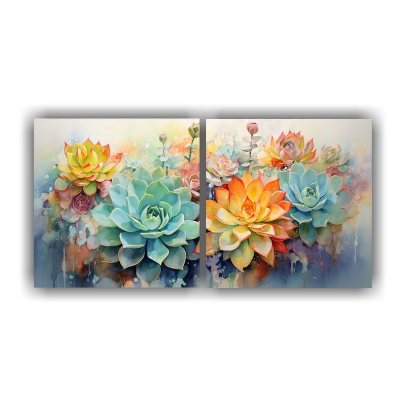 GENERICO - Pintura Abstracta De Colores Verdes Con Suculentas Y Flores  160x80cm