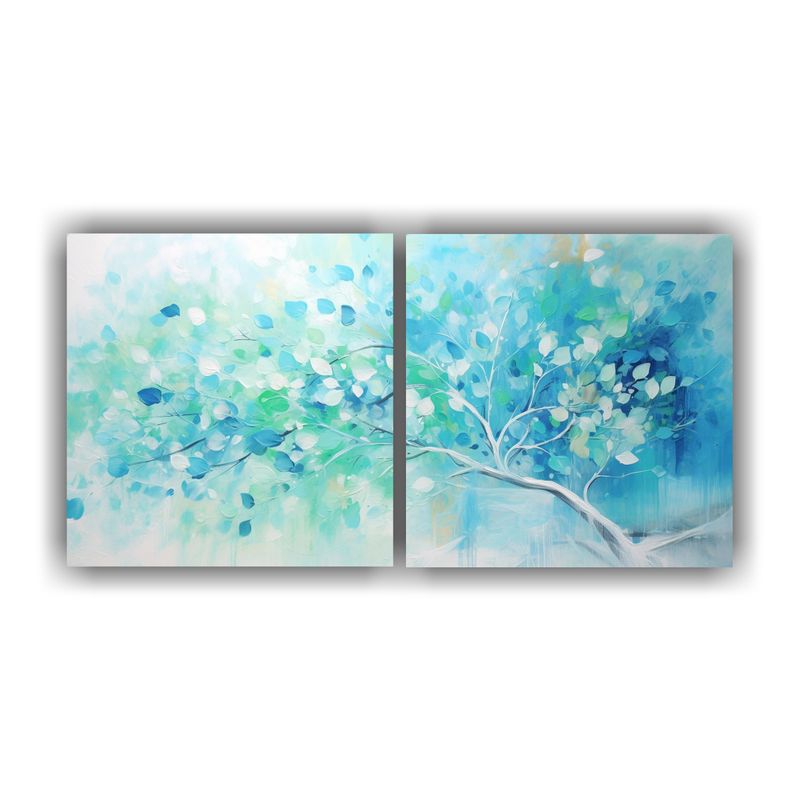 GENERICO - Pintura Abstracta En Tonos Turquesa Y Azul De Un árbol Trop 160x80cm