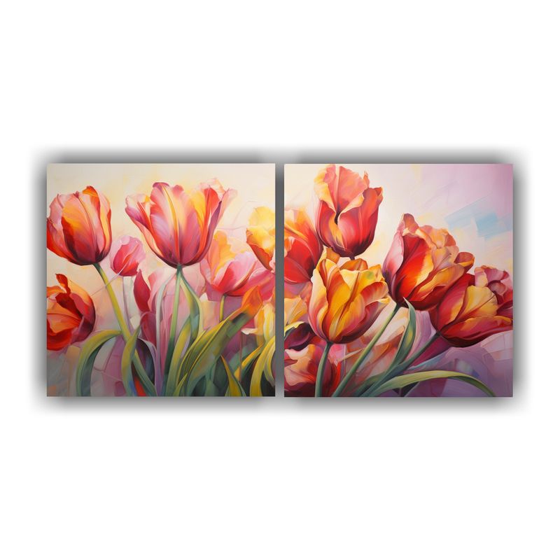 GENERICO - Díptico Abstracto Impactante Flores Tulipanes Pintura Abstr 160x80cm