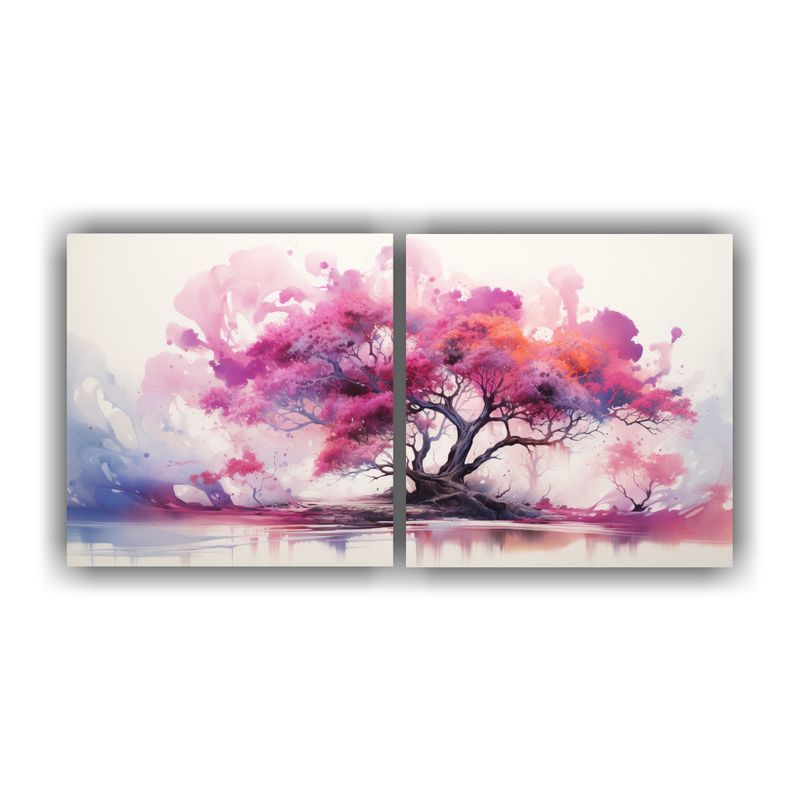 GENERICO - Pintura Abstracta Con árbol Tropical En Colores Blanco Y Ro 160x80cm