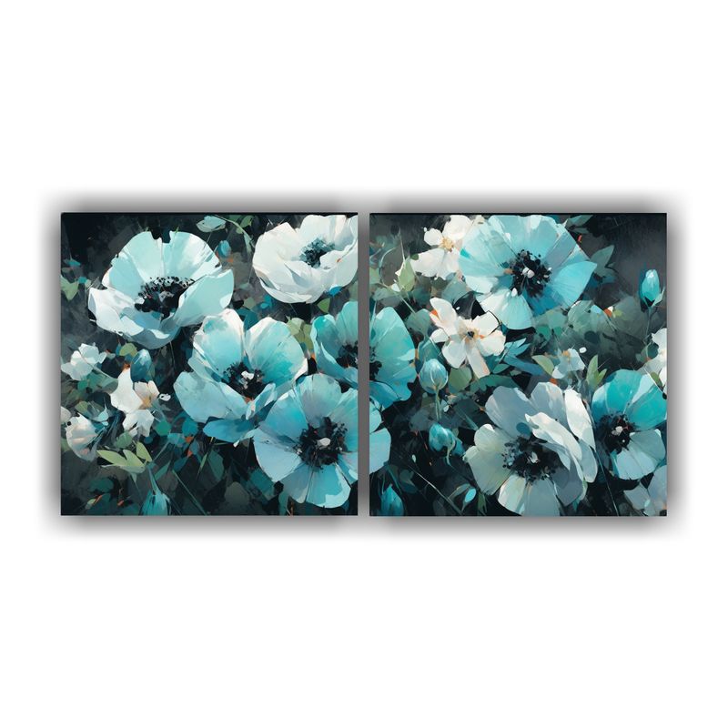 GENERICO - Pintura En Tela De Flores En Colores Turquesa Y Negro Dos Cu 160x80cm