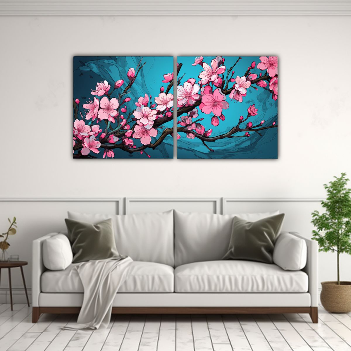GENERICO - Cuadros Hermoso Estetico De Un Árbol Melocotón En Turquesa 160x80cm