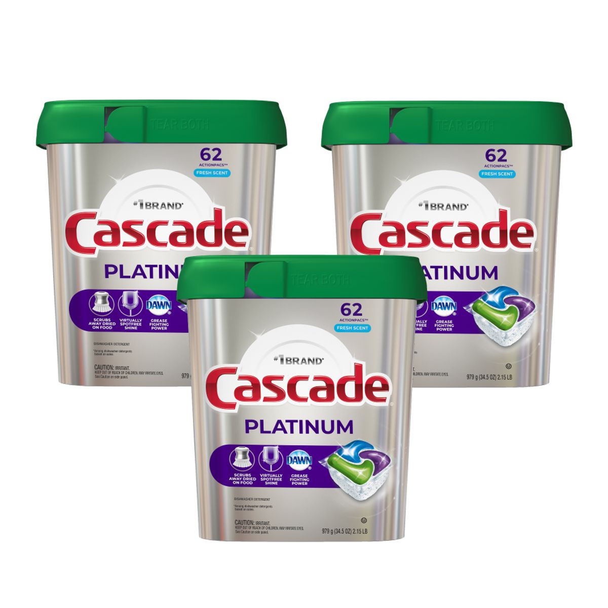 CASCADE - Detergente Lavavajilla Platinum Pods 3 x 62 unid