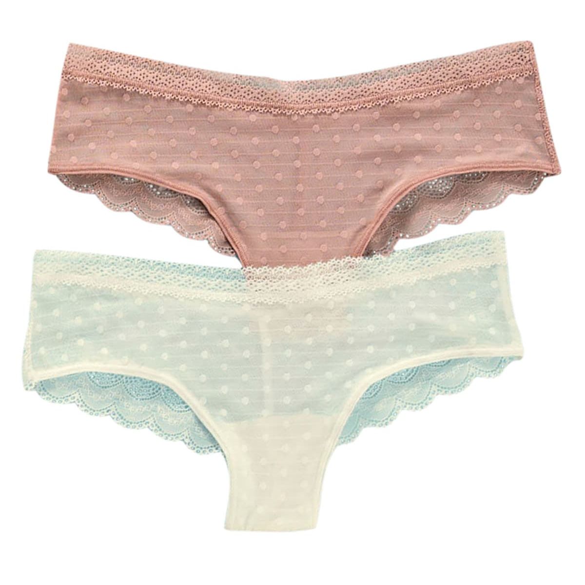 LEONISA - Paquete x 2 Calzones Cacheteros en Encaje y Tul 12884X2 Rosa / Perla