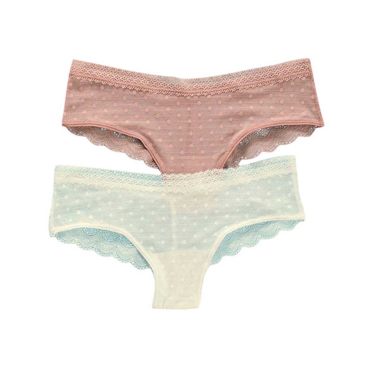 LEONISA - Paquete x 2 Calzones Cacheteros en Encaje y Tul 12884X2 Rosa / Perla