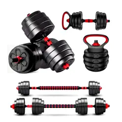 YEP S - Set Mancuernas 20 Kg Convertible A Barra Kettlebell 3 En 1 - Rojo