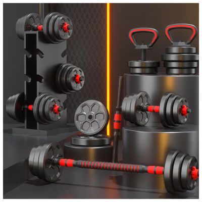 Imagen 2 del producto Set Mancuernas 20 Kg Barra Kettlebell 3 En 1 Rojo - Rojo