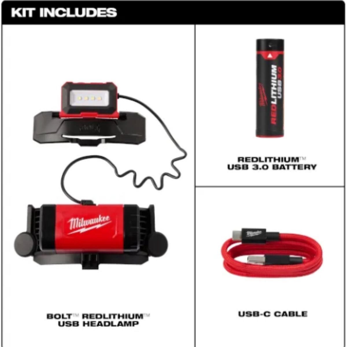MILWAUKEE - LINTERNA FRONTAL USB BOLT REDLITHIUM
