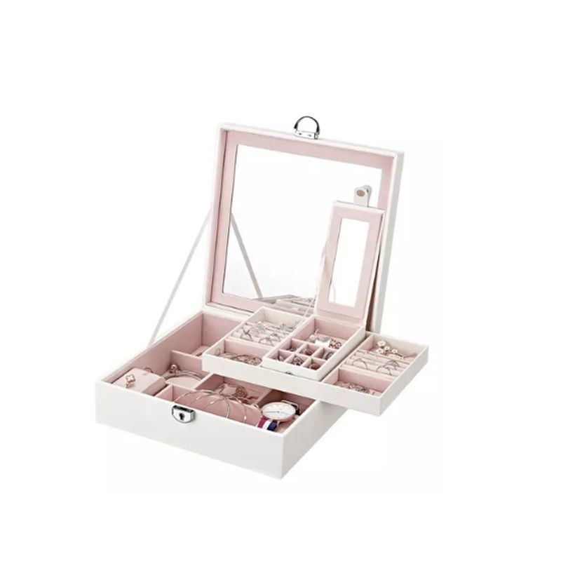 GENERICO - Joyero Caja Para Joyas Con Espejo Tipo Maleta Organizador
