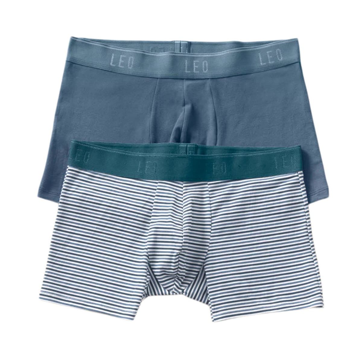 LEO - Pack x2 bóxers cortos en algodón elástico 33212X2 Azul / Rayas