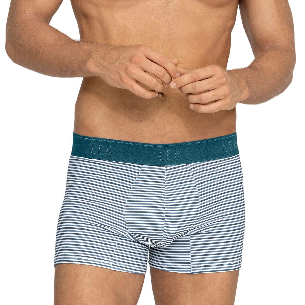 LEO - Pack x2 bóxers cortos en algodón elástico 33212X2 Azul / Rayas