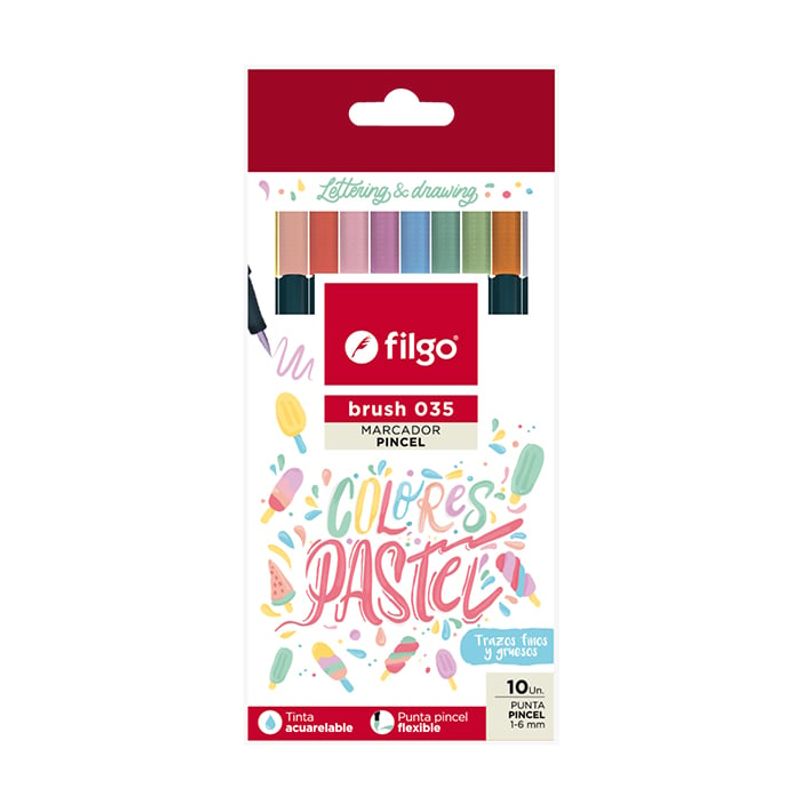 FILGO - Marcador Brush Pen 10 Colores Pasteles