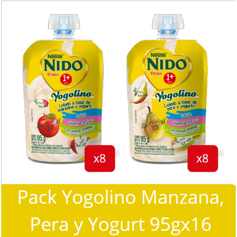 NIDO - Pouches NIDO® Yogolino Manzana Pera y Yogurt 95g Pack X16