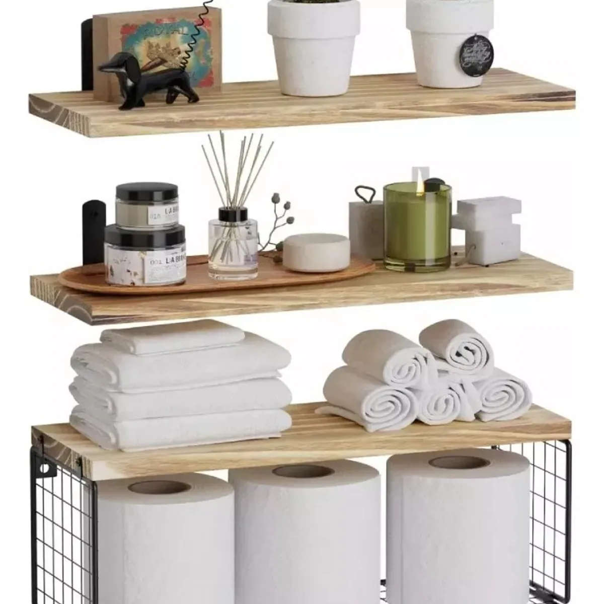 MUNDO MAGIA - Repisas Flotantes De Madera Modernas X3 Con Reja 100% Pino