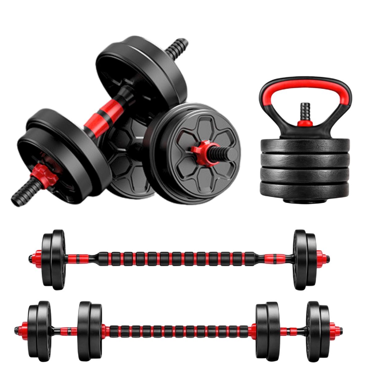 YEP S - Set Mancuernas 15 Kg Convertible A Barra Kettlebell 3 En 1