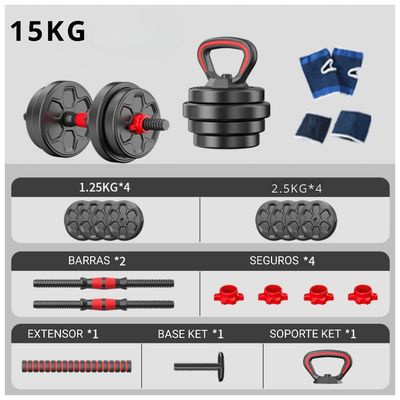 Imagen 2 del producto Set Mancuernas 15 Kg Convertible A Barra Kettlebell 3 En 1