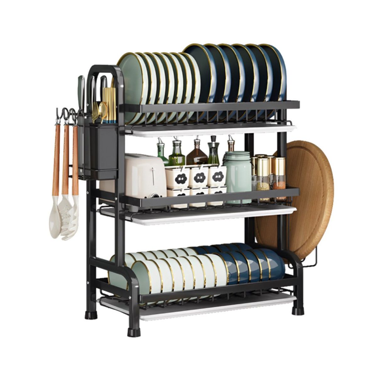 ACTUAL - Secaplatos Escurridor de Loza Gran Capacidad 3 Niveles