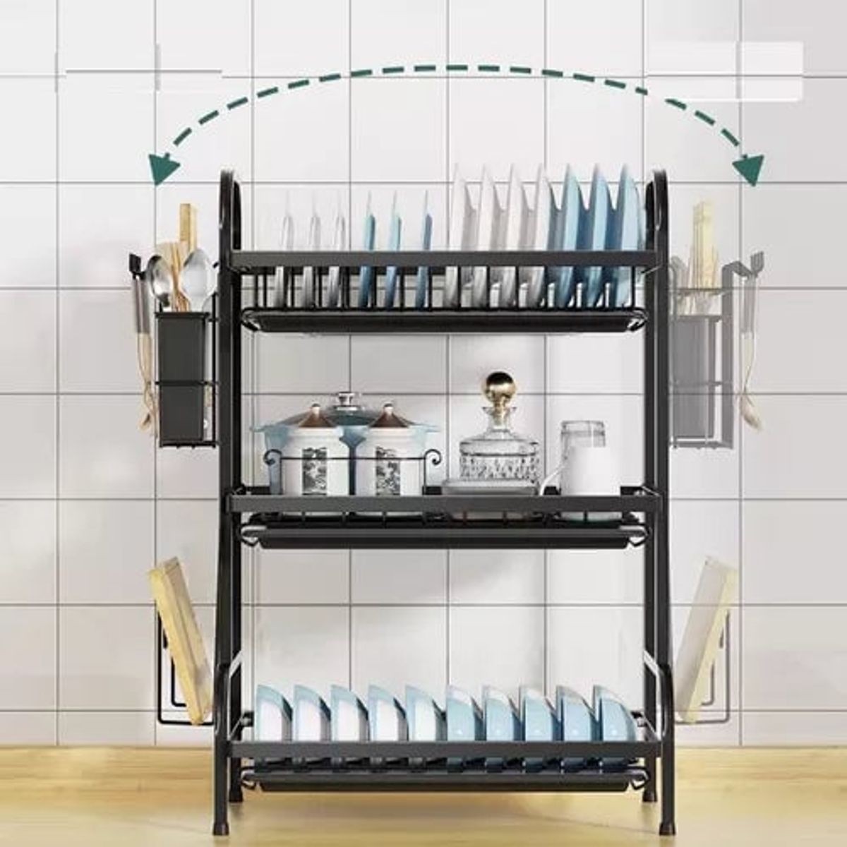 ACTUAL - Secaplatos Escurridor de Loza Gran Capacidad 3 Niveles