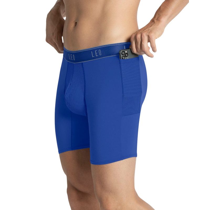 LEO - Bóxer deportivo largo con bolsillo lateral en microfibra 033309 Azul