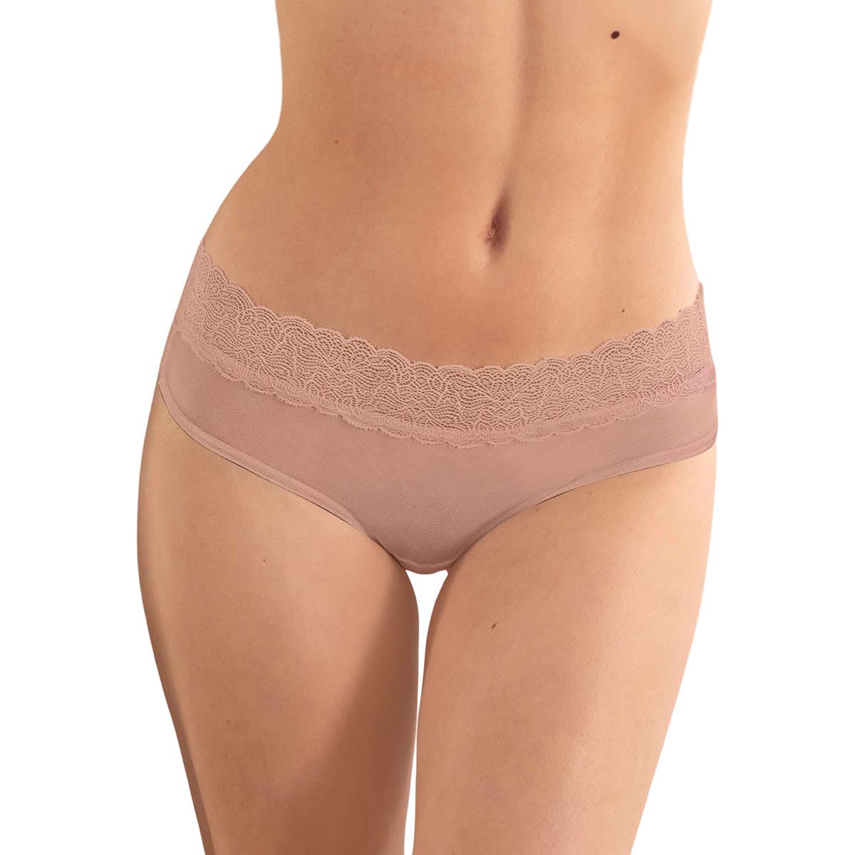 LEONISA - Calzón pantaleta de tiro medio en tul y encaje 012996 Rosado Claro