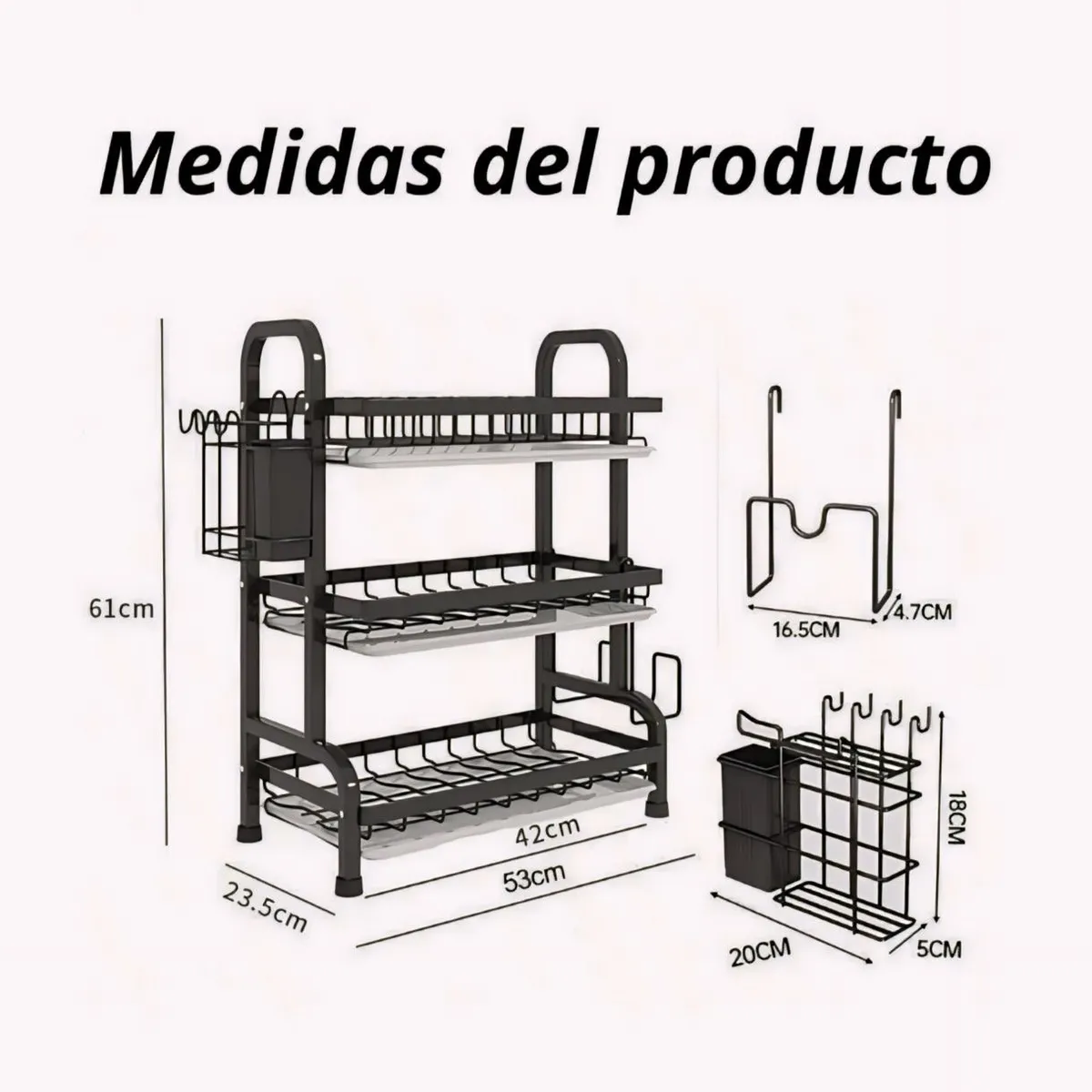 ACTUAL - Secador de Platos Escurridor de Loza 3 Niveles Gran Capacidad