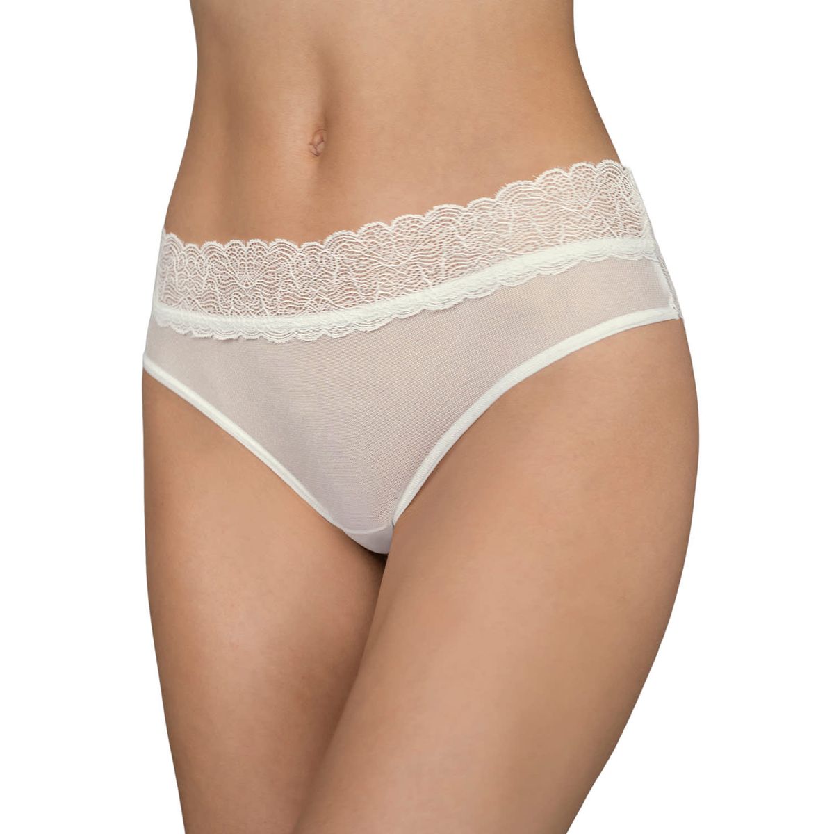 LEONISA - Calzón pantaleta de tiro medio en tul y encaje 012996 Perla