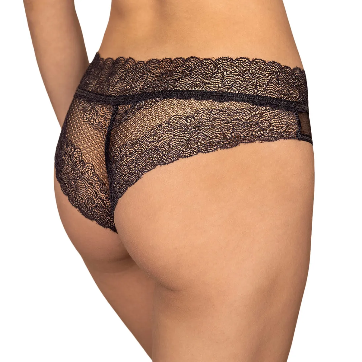 LEONISA - Calzón pantaleta de tiro medio en tul y encaje 012996 Negro