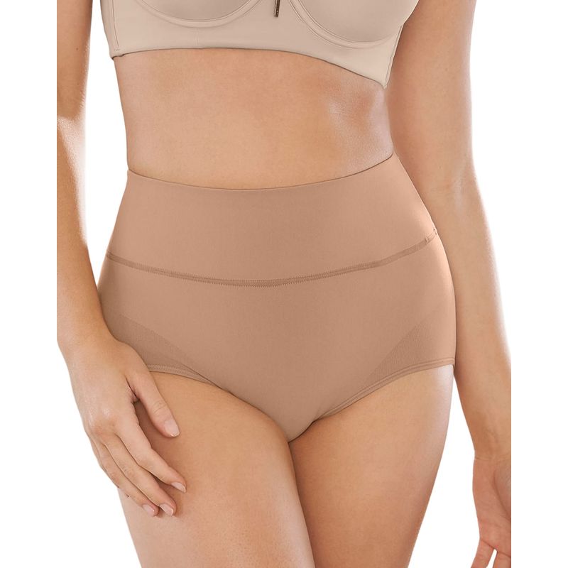 LEONISA - Calzón faja de control moderado tiro alto en SkinFuse 012841 Beige