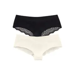 LEONISA - Calzones pantaletas descaderados paquete x 2 12946X2 Perla / Negro