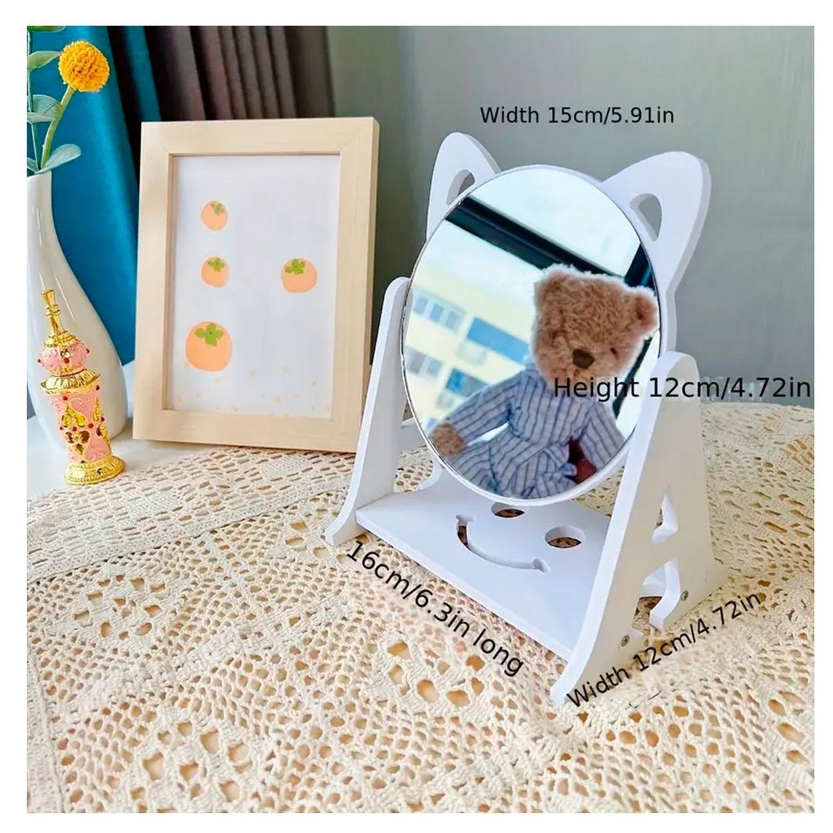 GENERICO - Espejo de Maquillaje 15cm con Diseño de Orejas de Gato y Organizador