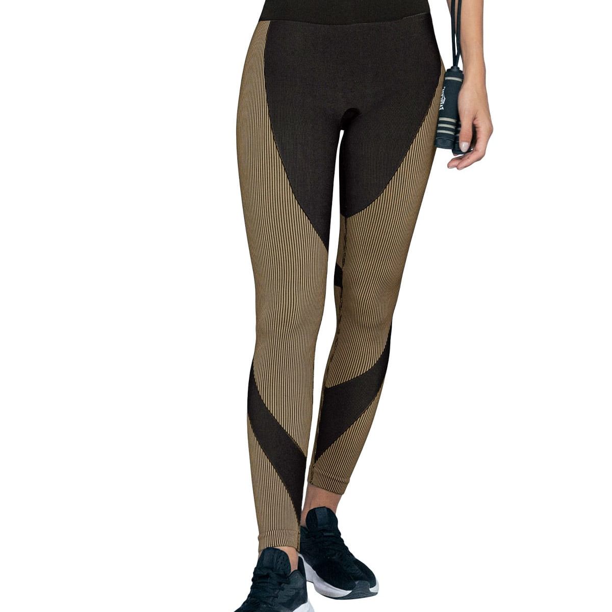 LEONISA - Legging deportivo sin costuras tiro alto 195605 Taupe / Negro
