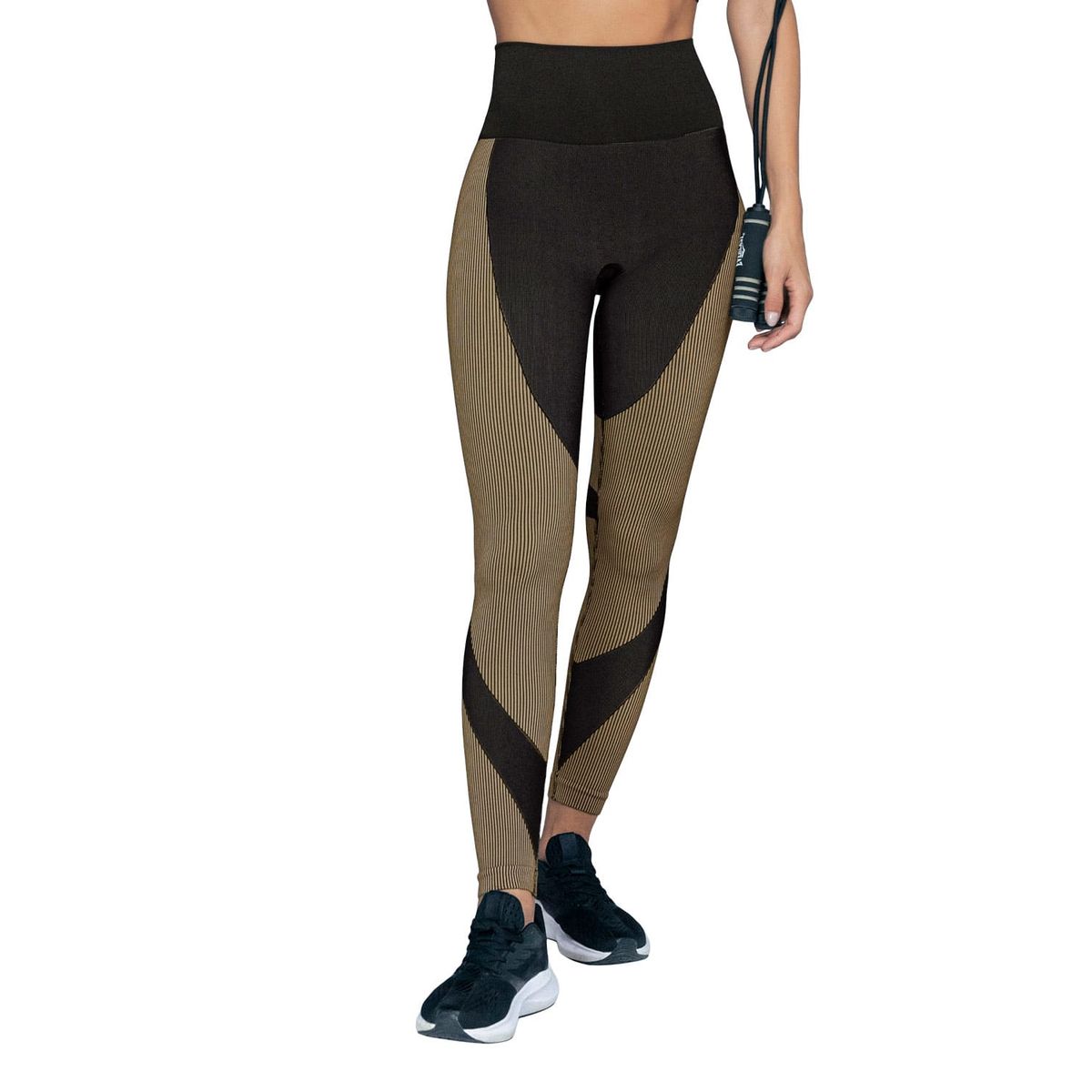 LEONISA - Legging deportivo sin costuras tiro alto 195605 Taupe / Negro