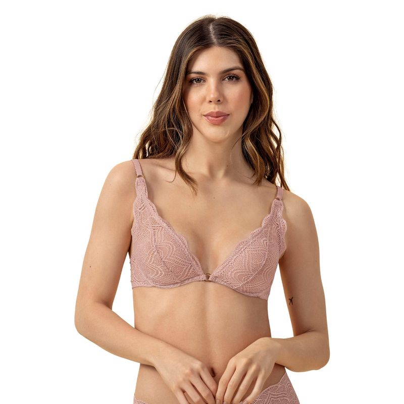 LEONISA - Bralette en encaje con transparencias y arco 091017 Rosa