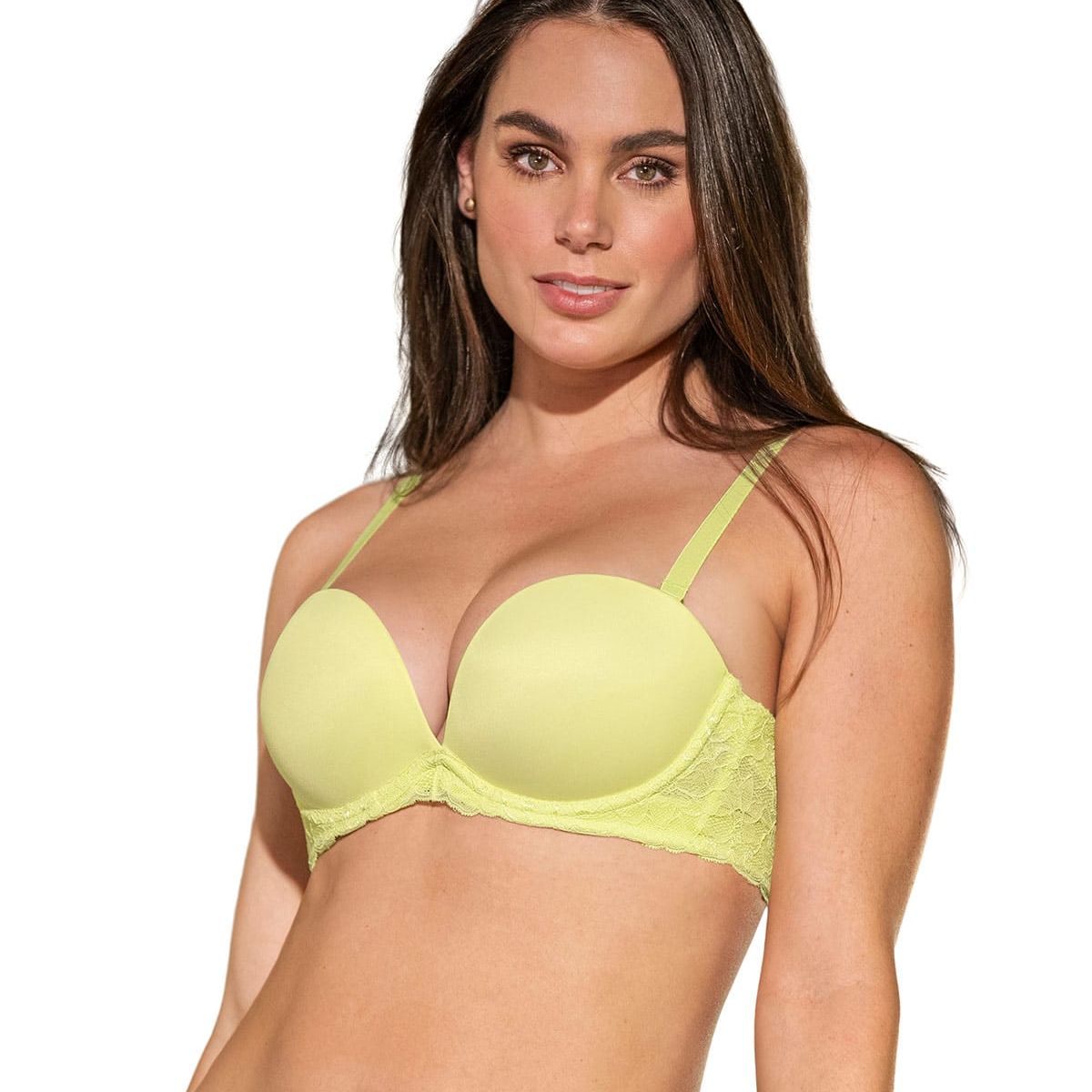 LEONISA - Sostén triple realce efecto 3D escote profundo 091043 Amarillo Claro
