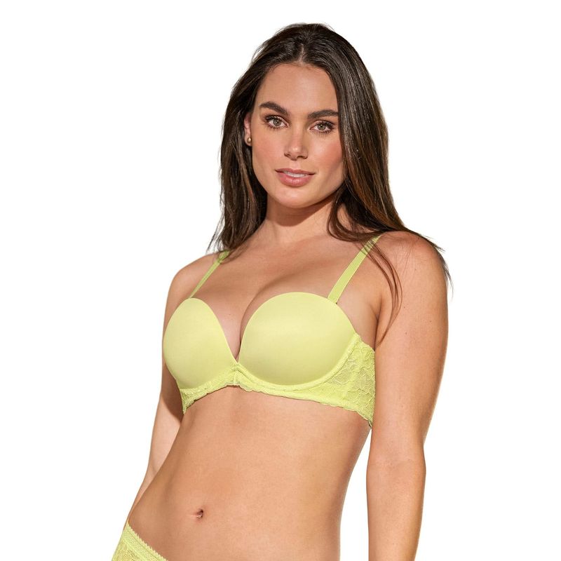 LEONISA - Sostén triple realce efecto 3D escote profundo 091043 Amarillo Claro