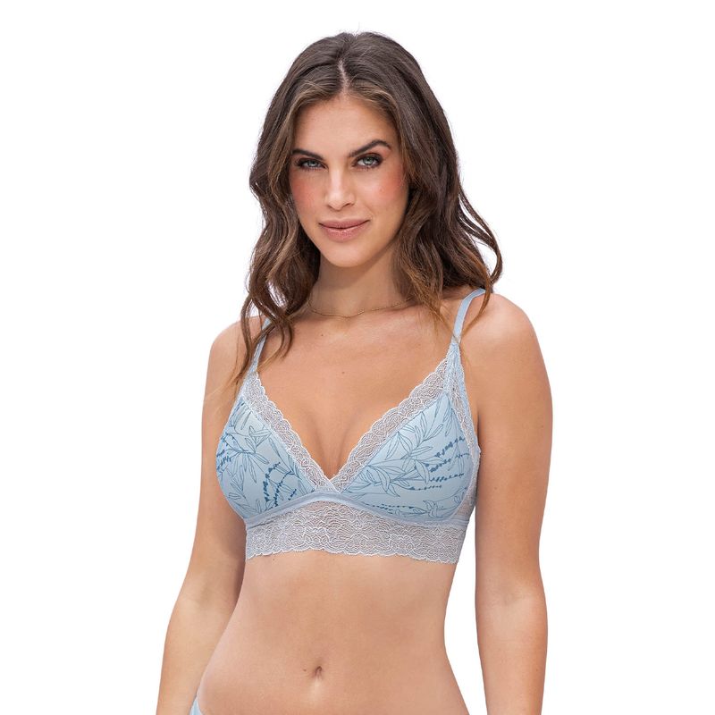 LEONISA - Bralette en encaje sexy y natural 091009 Azul Estampado Flores