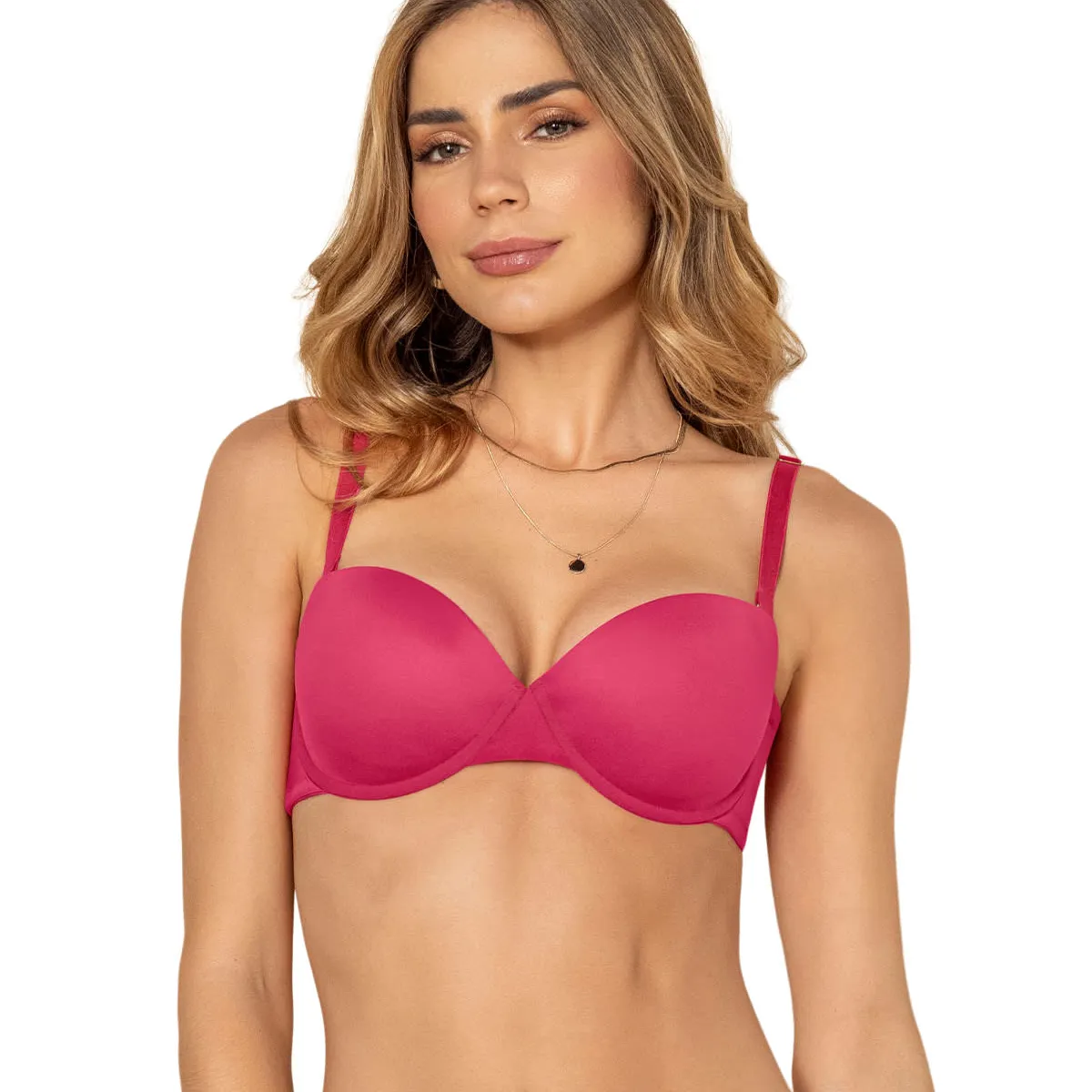 LEONISA - Sostén strapless sin realce con más de 7 formas de uso 091075 Fucsia