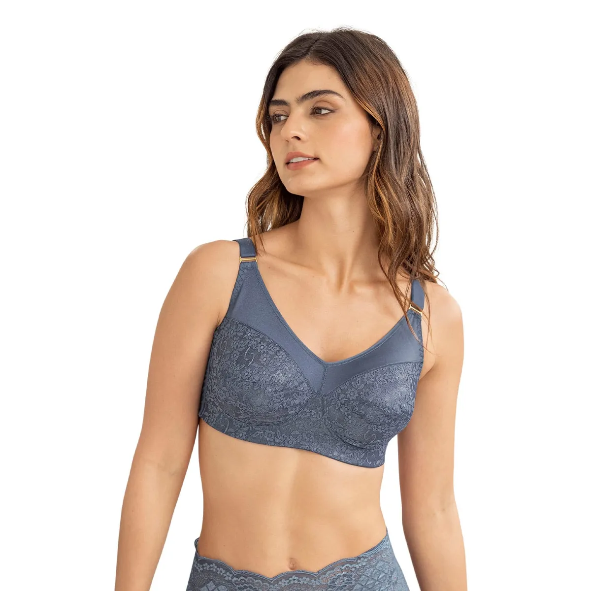 LEONISA - Sostén clásico triangular de máximo cubrimiento 011715 Azul Grisáceo