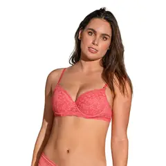 LEONISA - Sostén de realce suave en encaje con breteles multiusos 71326 Coral