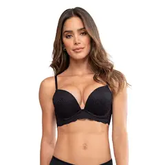 LEONISA - Sostén doble realce escote profundo elaborado en encaje 71345 Negro