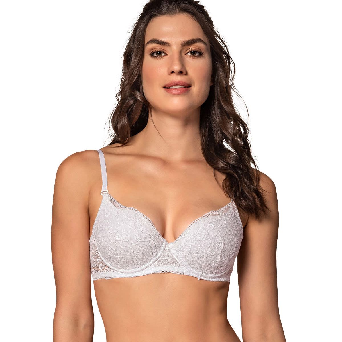 LEONISA - Sostén de realce suave en encaje con breteles multiusos 71326 Blanco