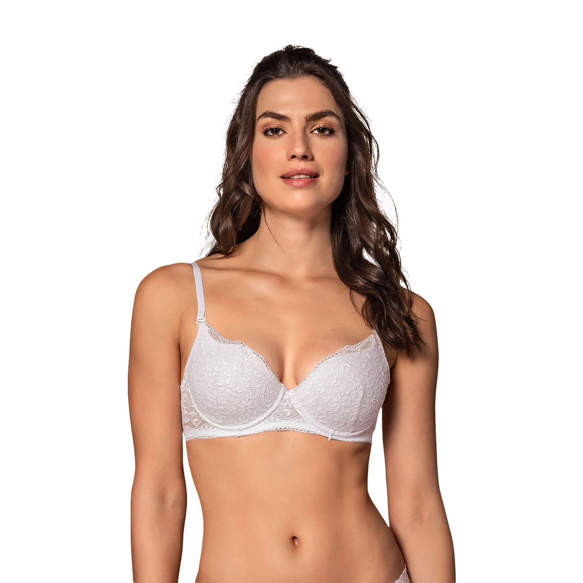 LEONISA - Sostén de realce suave en encaje con breteles multiusos 71326 Blanco