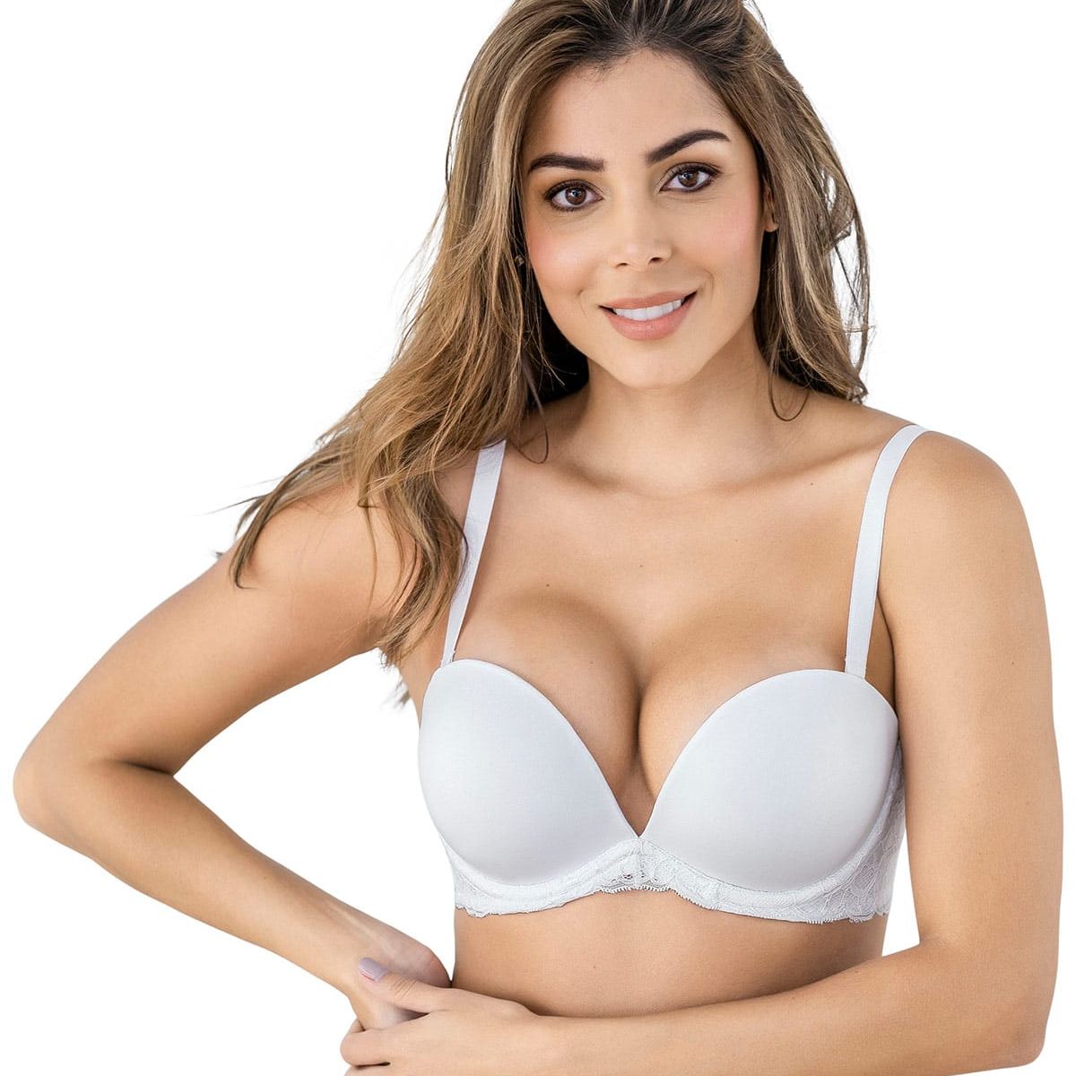LEONISA - Sostén triple realce efecto 3D escote profundo 091043 Blanco