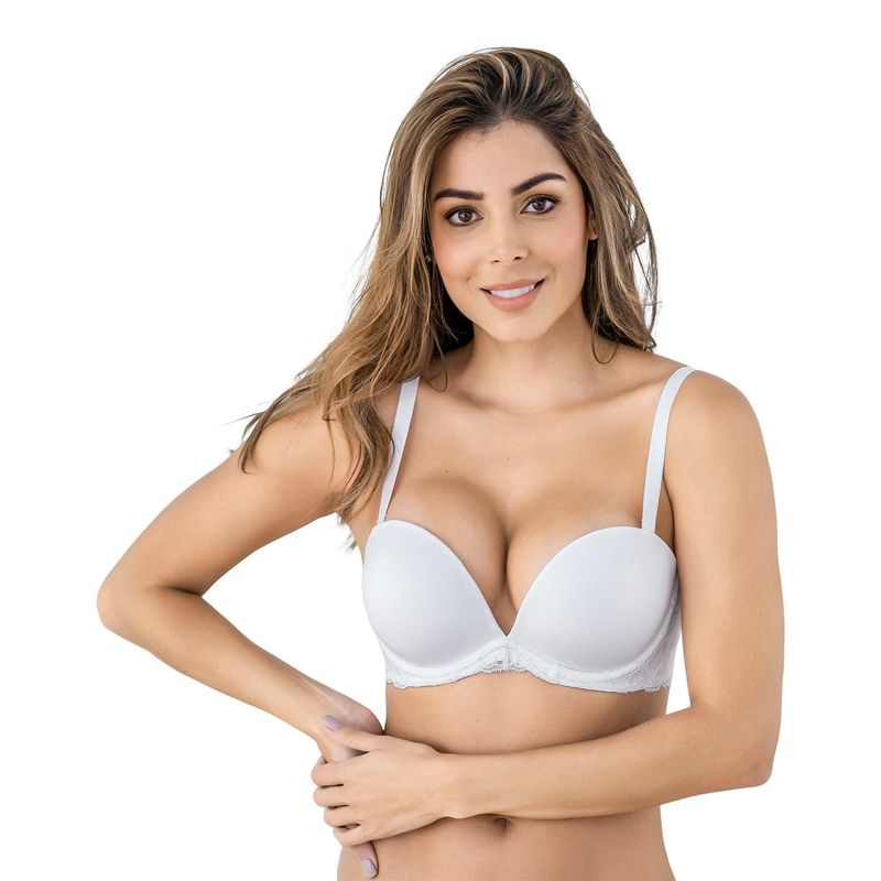 LEONISA - Sostén triple realce efecto 3D escote profundo 091043 Blanco