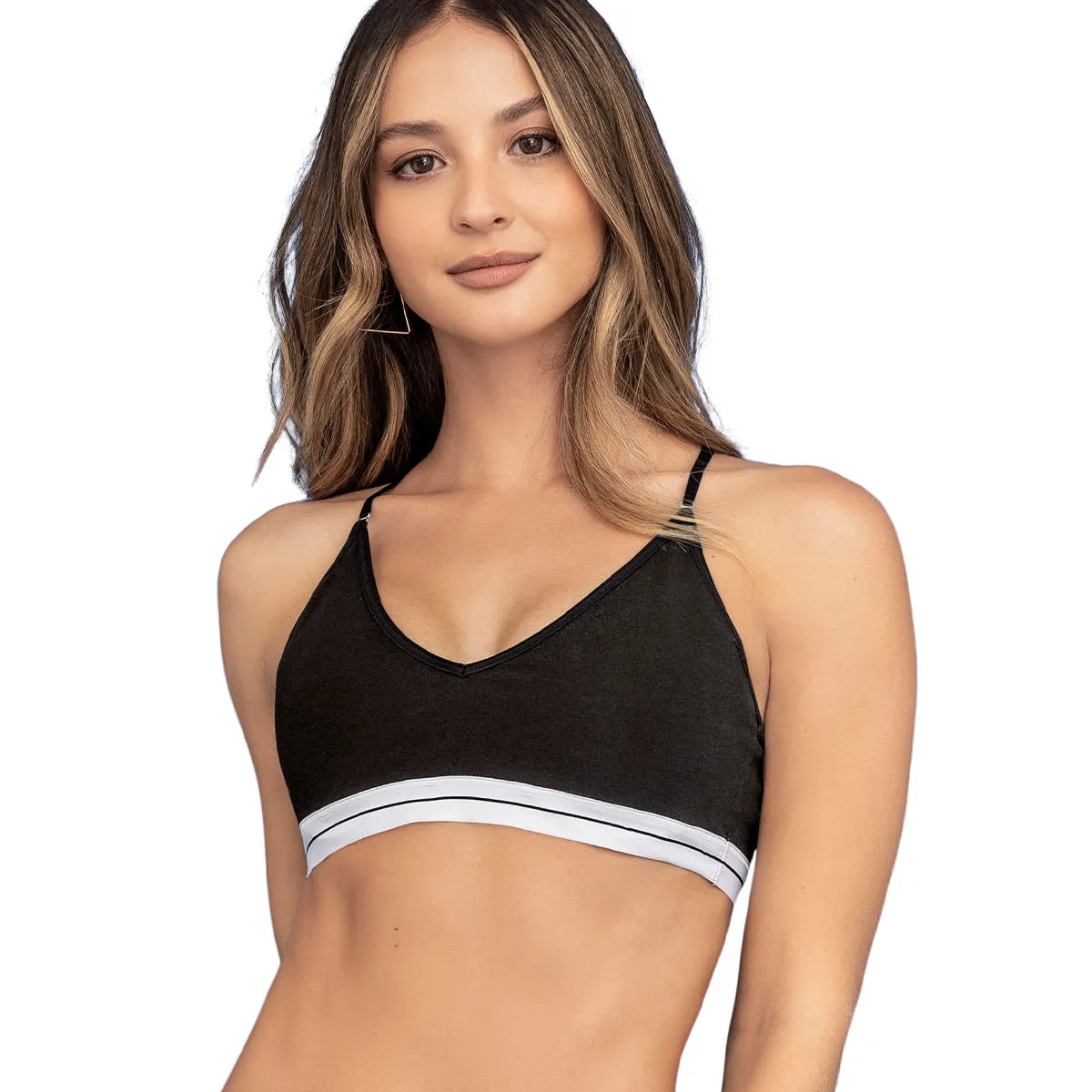 LEONISA - Top en algodón ultracómodo con breteles graduables 091082 Negro